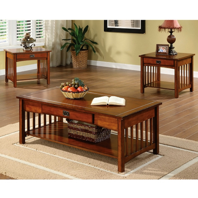 3pc Mission Oak Coffee Side Table Set, Mission Oak Coffee Table And End Tables