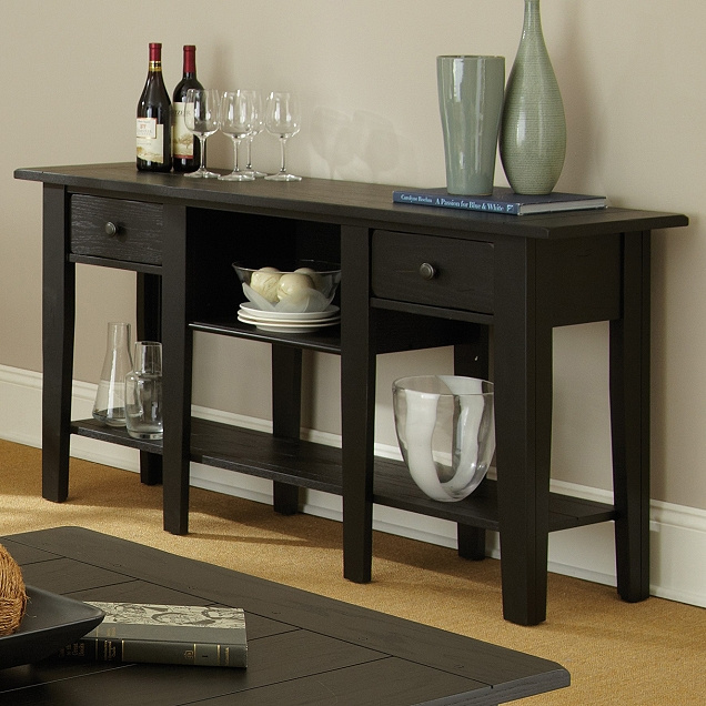 Shaker Cottage Mission Black Console Table, Black Console Table With Baskets