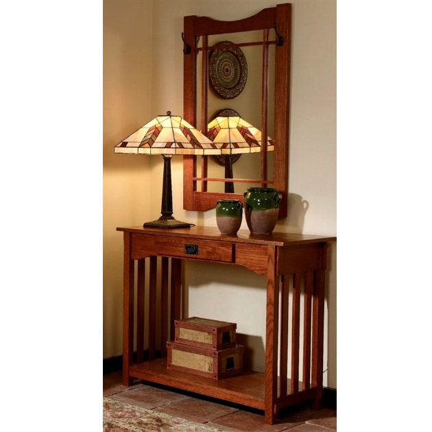 Mission Craftsman Oak Console Entry, Entry Table With Mirror